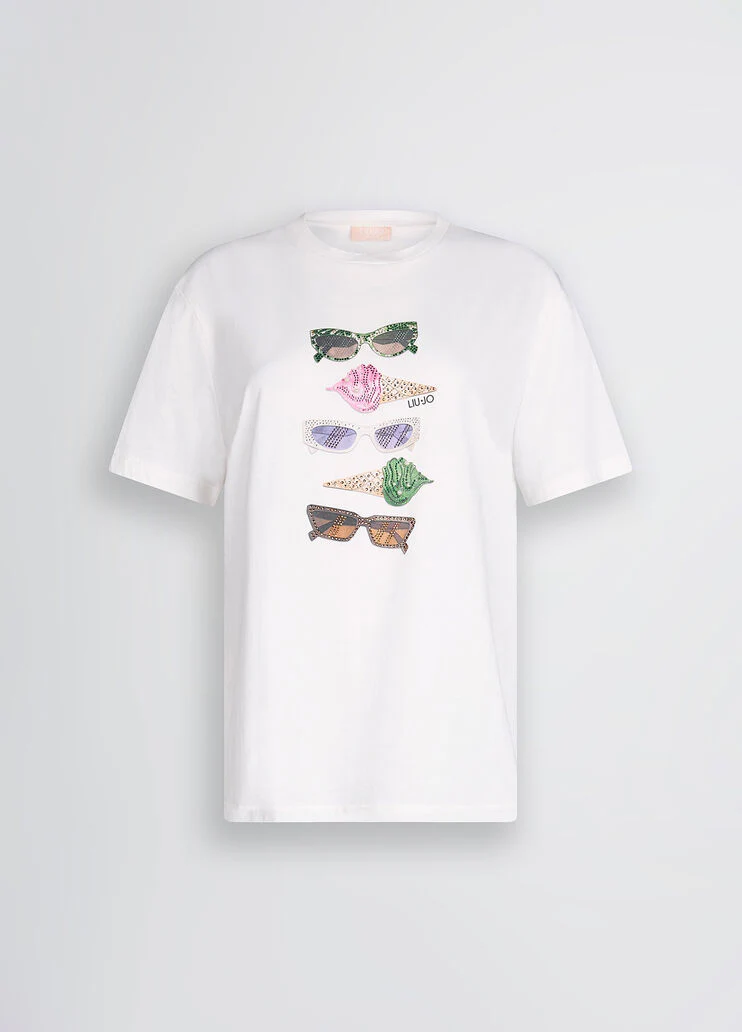Printed T-shirt with rhinestones