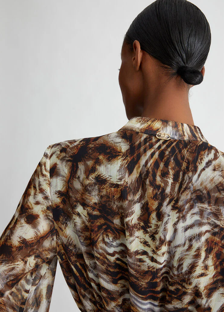 Shirt dress with animal print