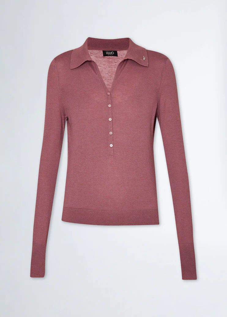 Cashmere-blend knit polo-shirt