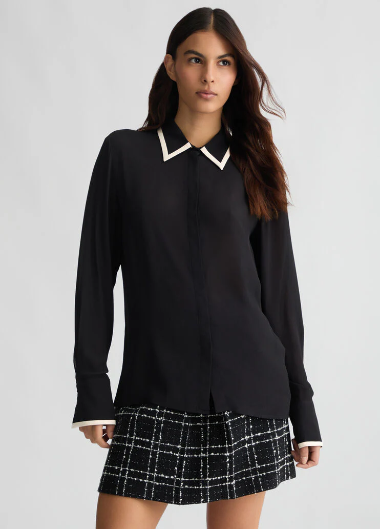 Black crepe de chine top