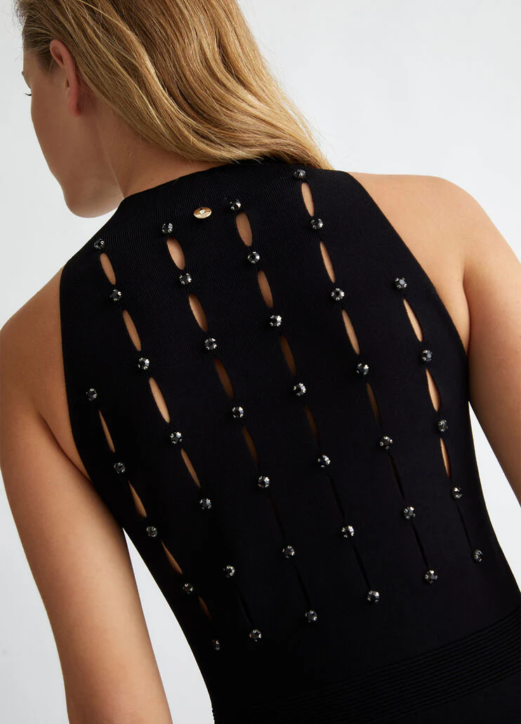 Knit dress with rhinestones