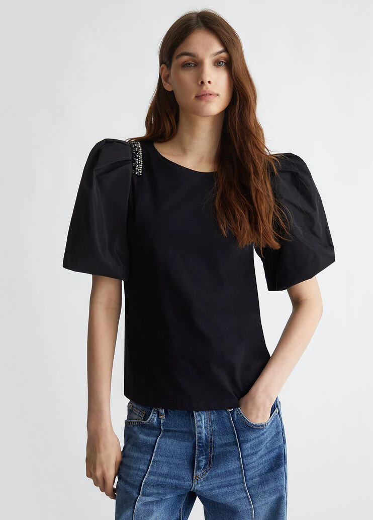 Jersey T-shirt with gemstones