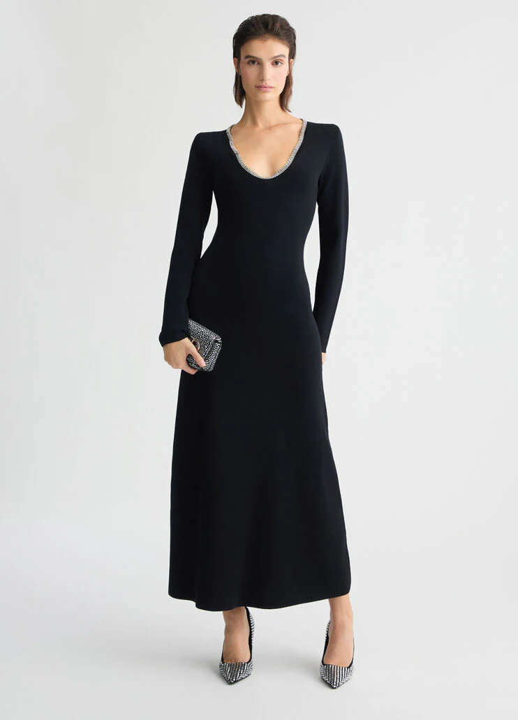 Knit dress with rhinestones