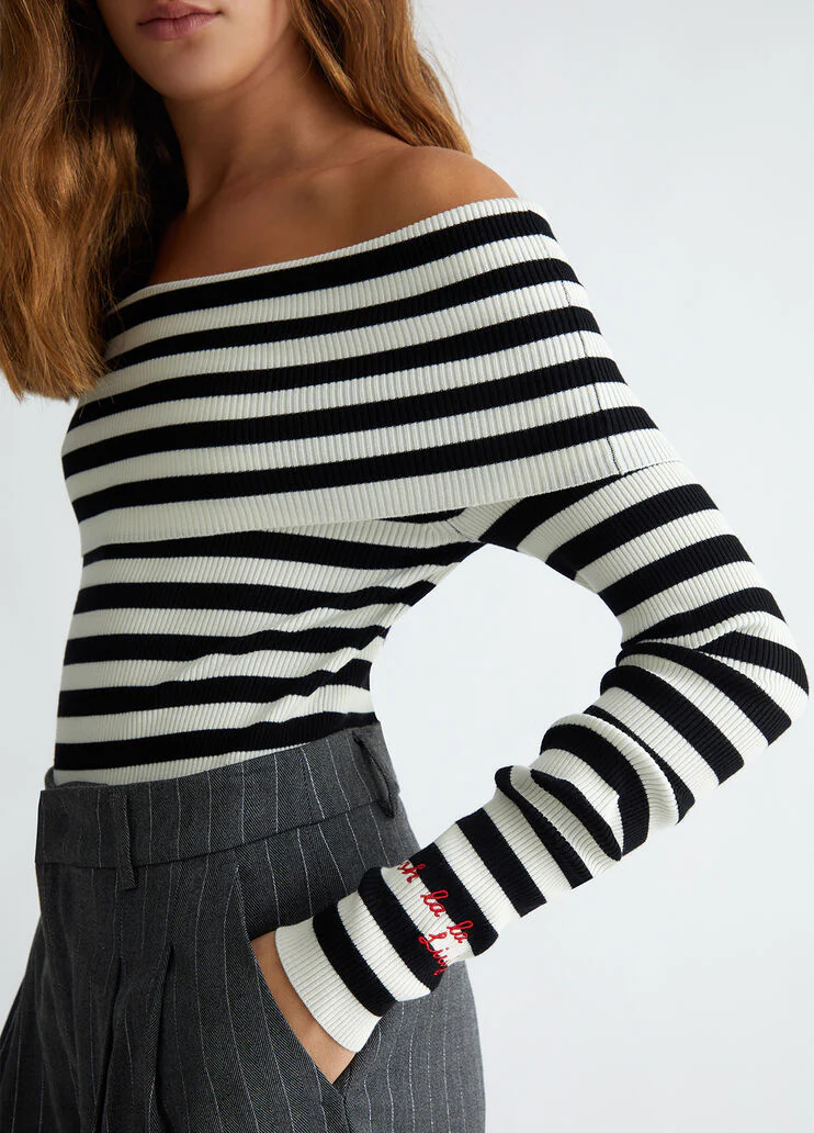 Striped off-the-shoulder jumper