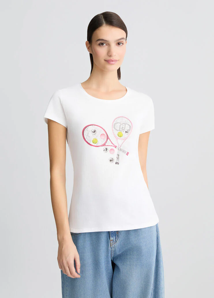 Printed T-shirt with rhinestones