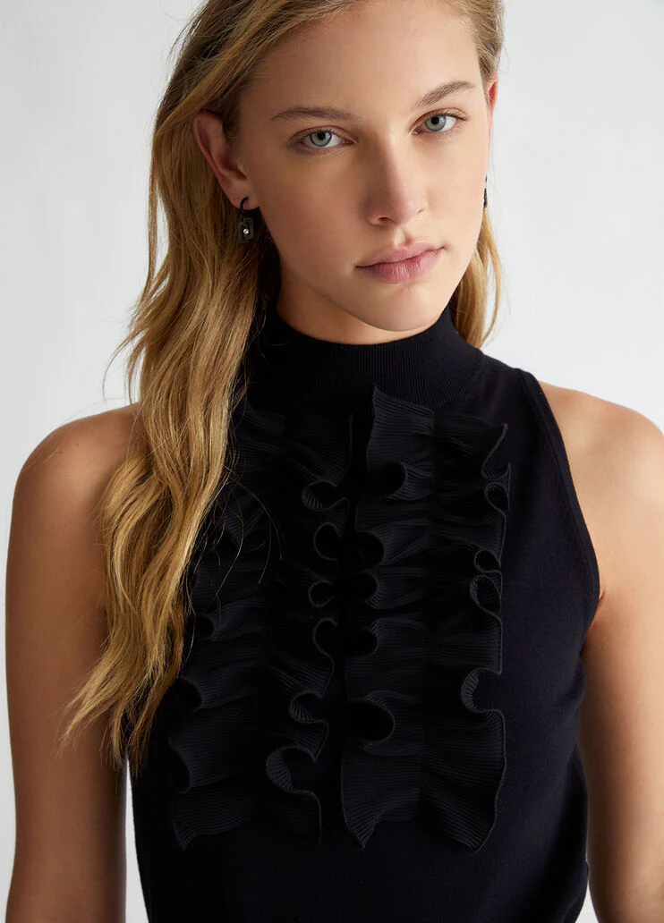 Knit top with ruches