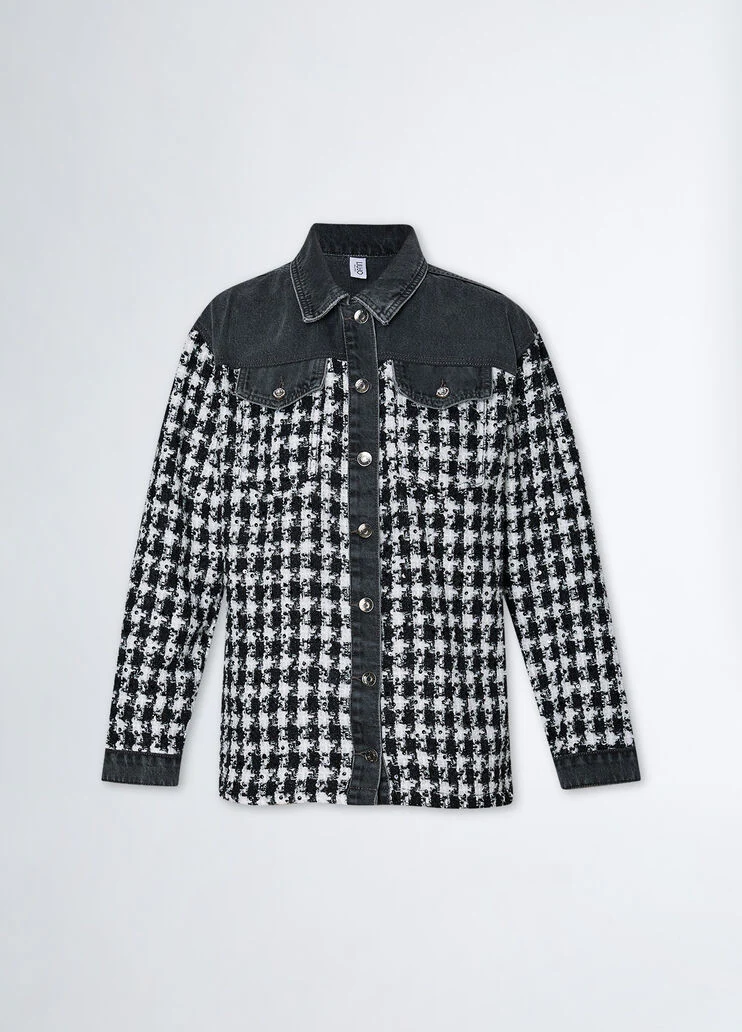 Bouclé and denim overshirt jacket