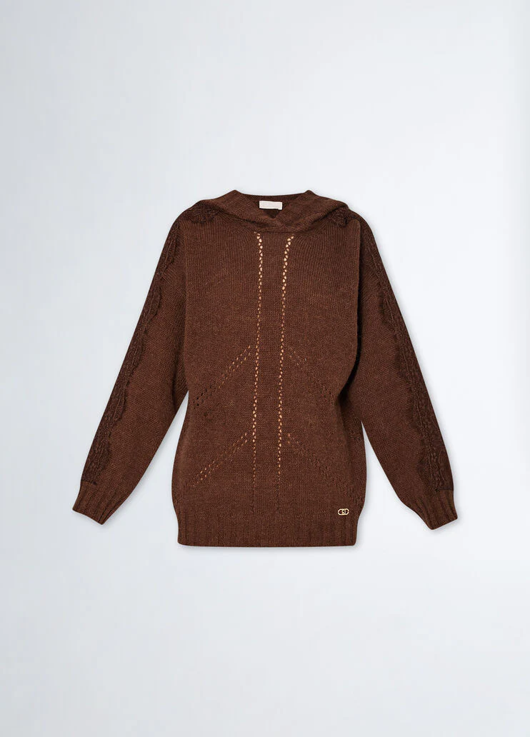 Wool-blend sweater with hood