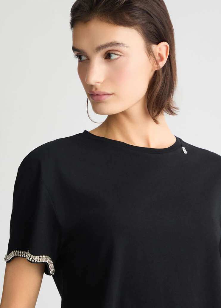 Cotton T-shirt with rhinestones