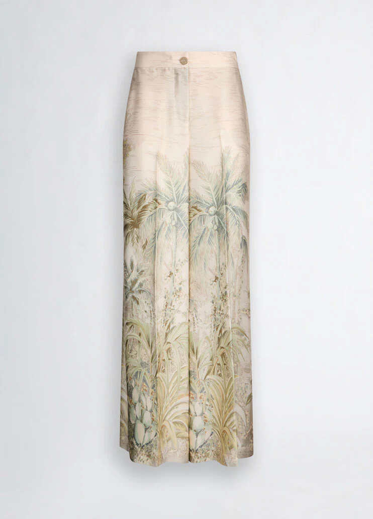 Printed twill palazzo trousers