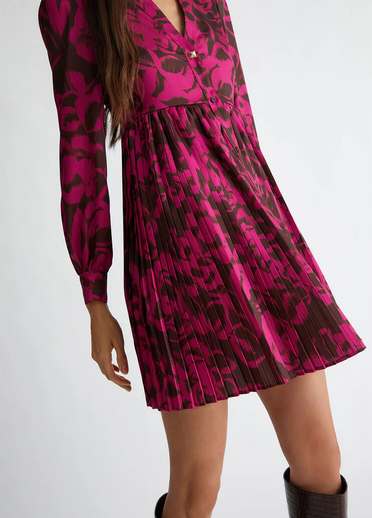 Printed twill shirt dress