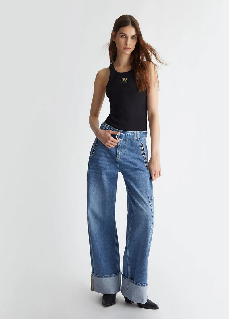 Flared cargo jeans with belt