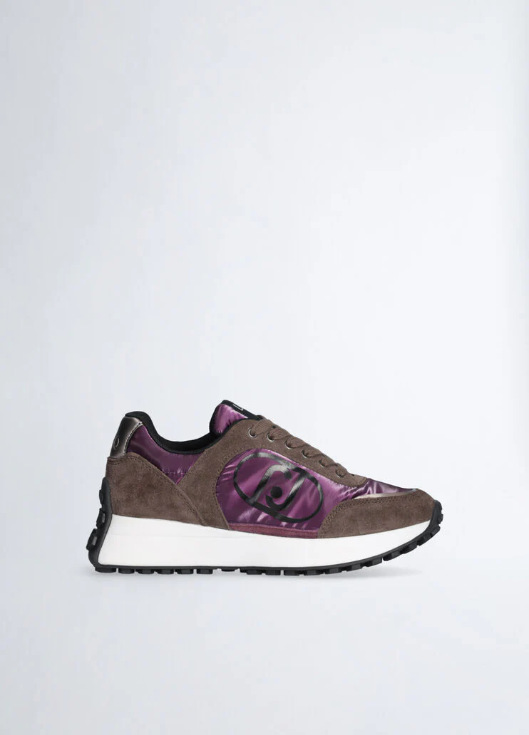 Suede and nylon running shoes
