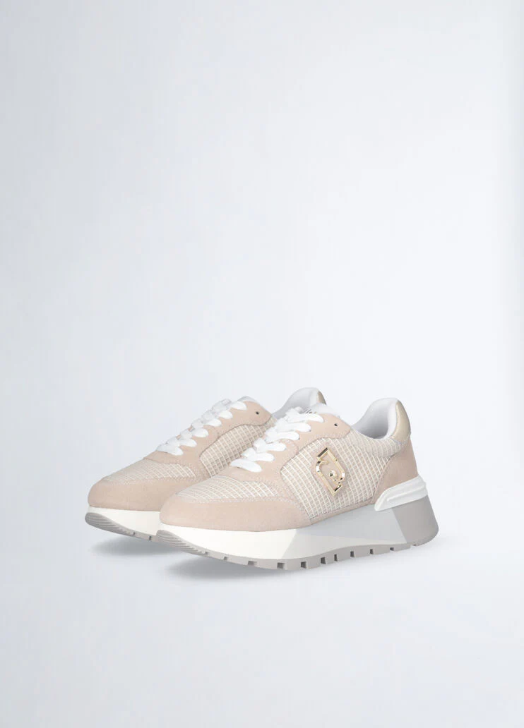 Suede and mesh platform sneakers