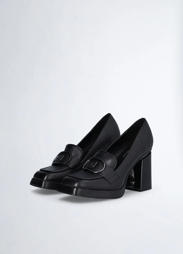 Black heeled loafers