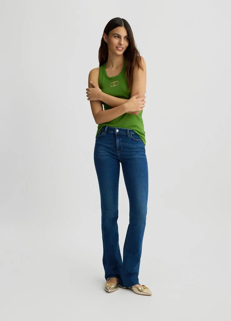 Blue bell-bottom jeans