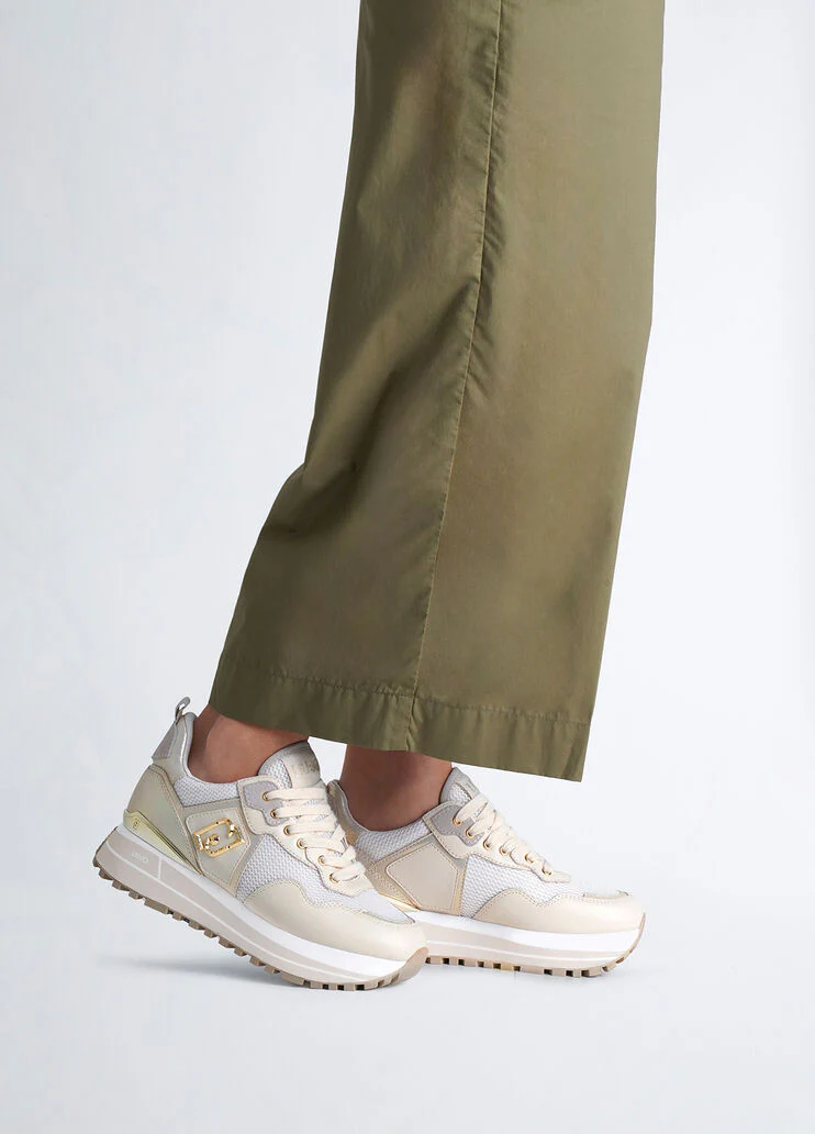 Leather and mesh platform sneakers