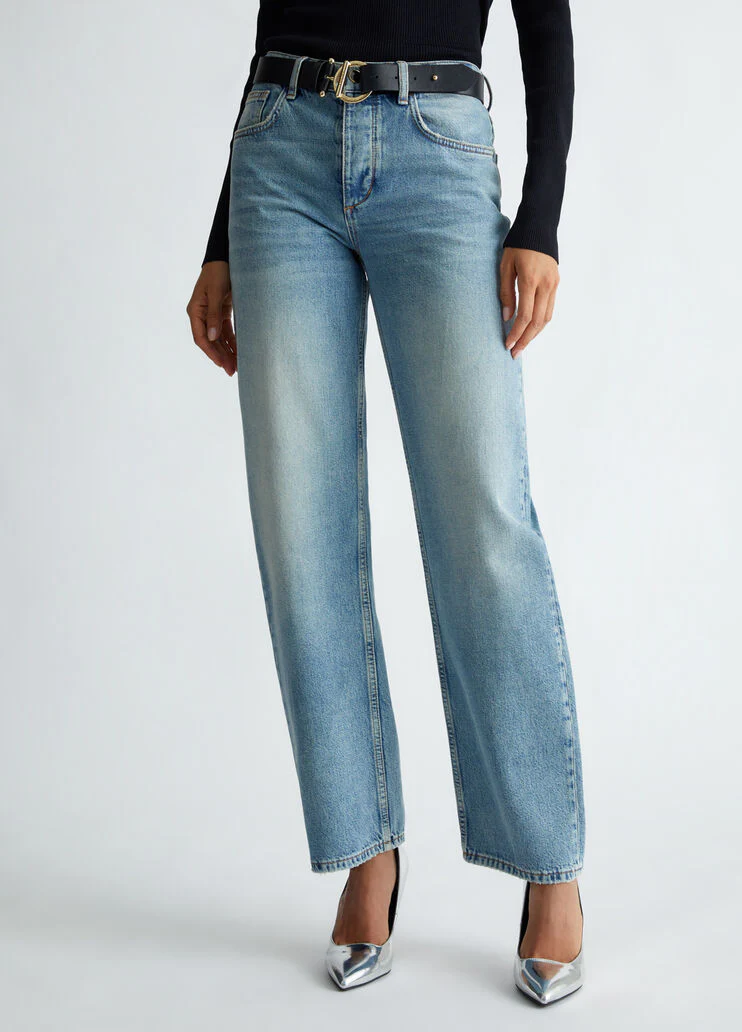High-waisted straight-leg jeans