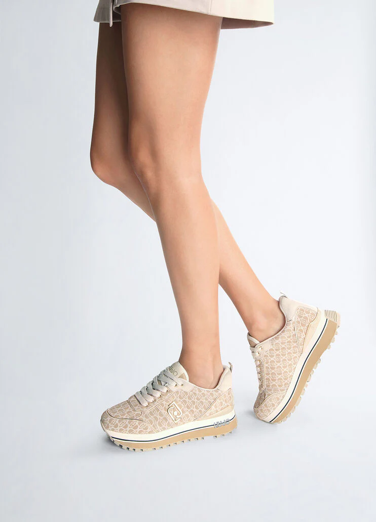Beige suede platform sneakers