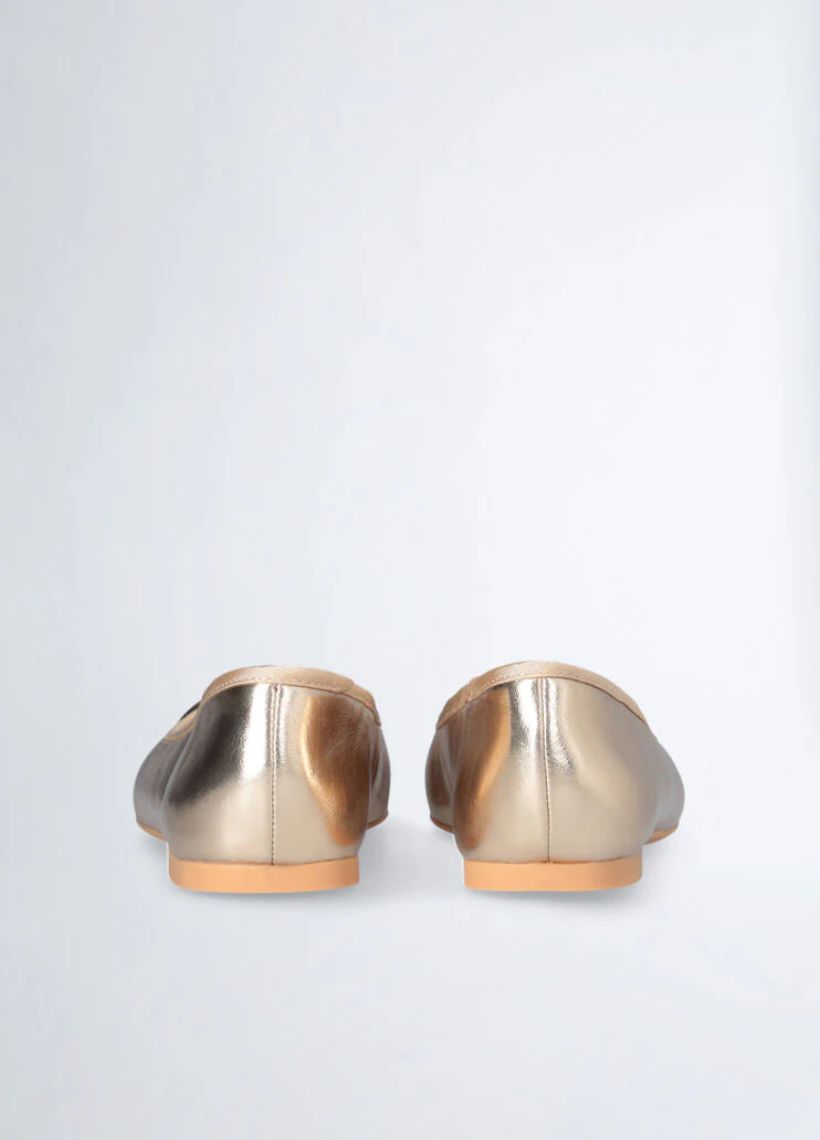 Metallic-effect leather ballet flats