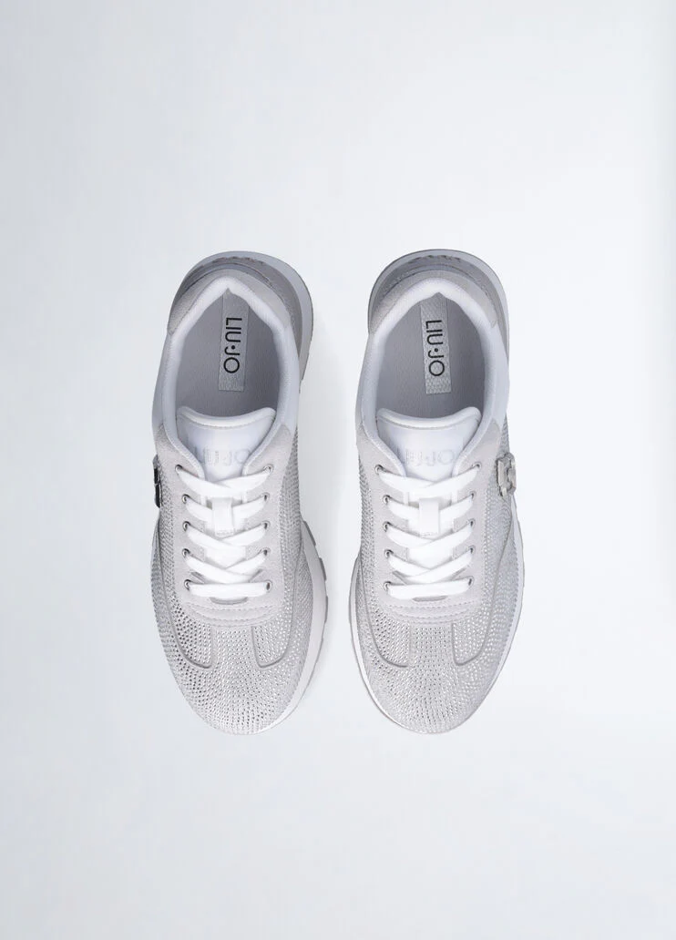 White sneakers with all-over rhinestones