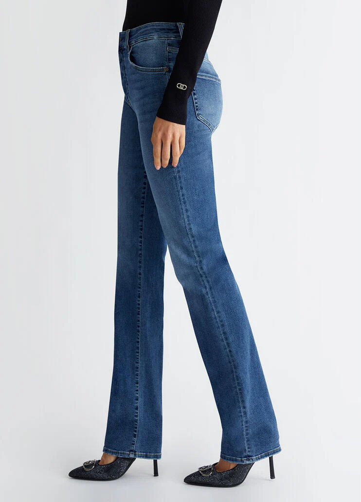 High-waisted straight-leg jeans