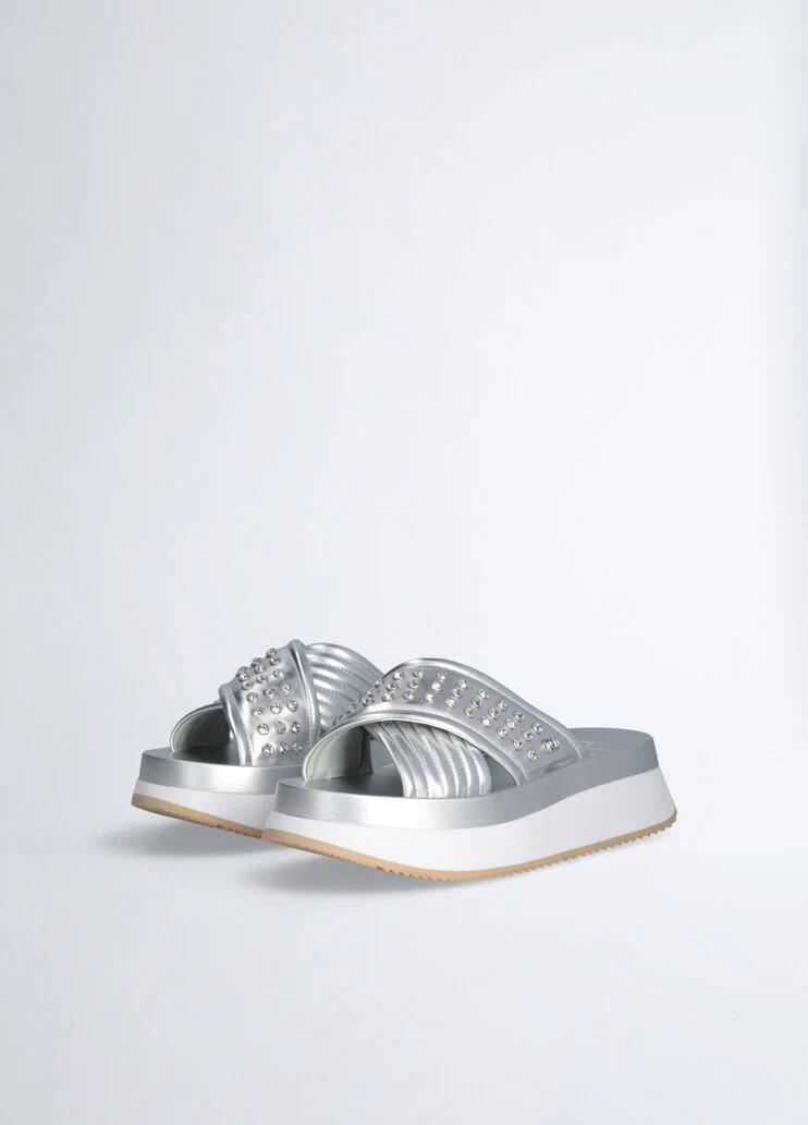 Platform sandals with bejewelled studs