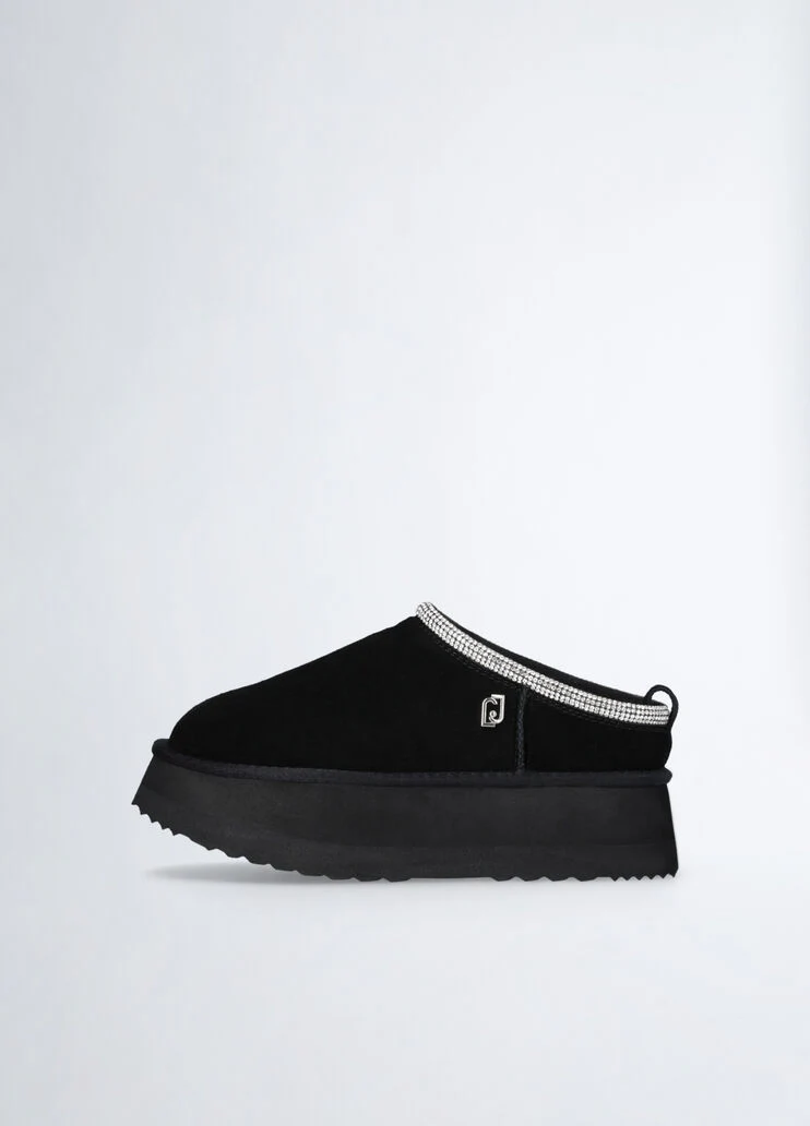 Black suede platform mules