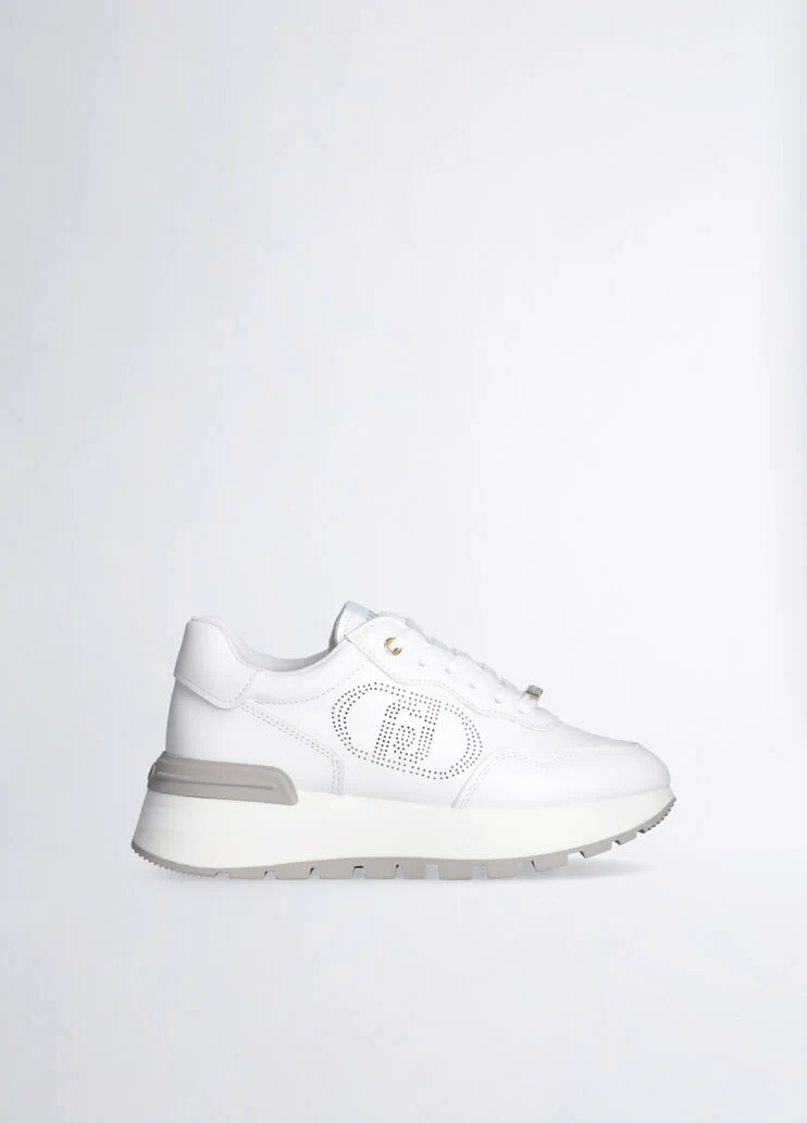 Leather sneakers with openwork logo