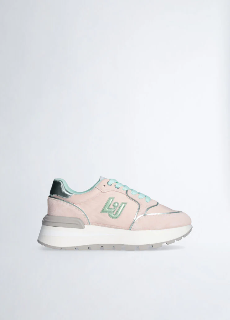 Platform sneakers in suede and nylon