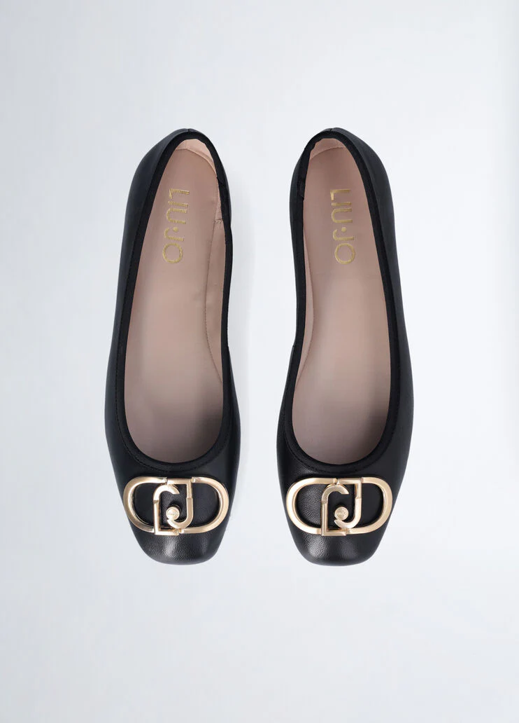 Black leather ballet flats