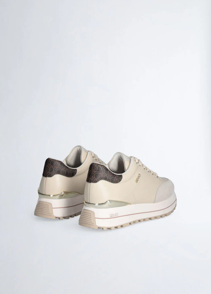 Beige leather platform sneakers