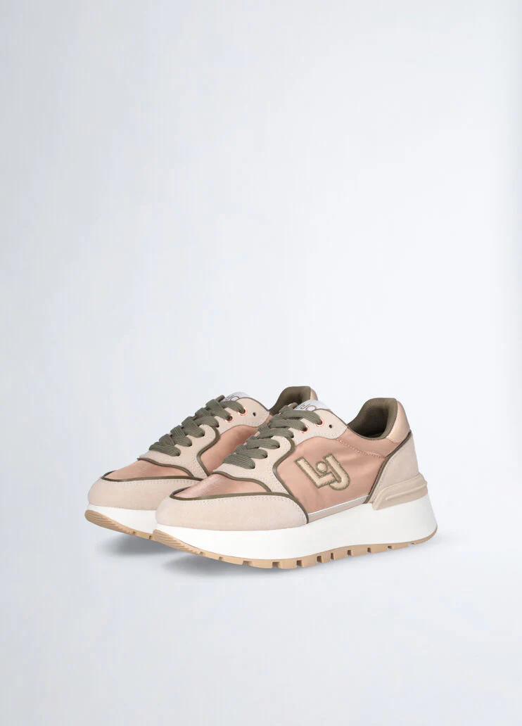 Suede and shiny nylon sneakers