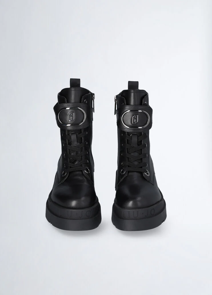 Leather platform combat boots