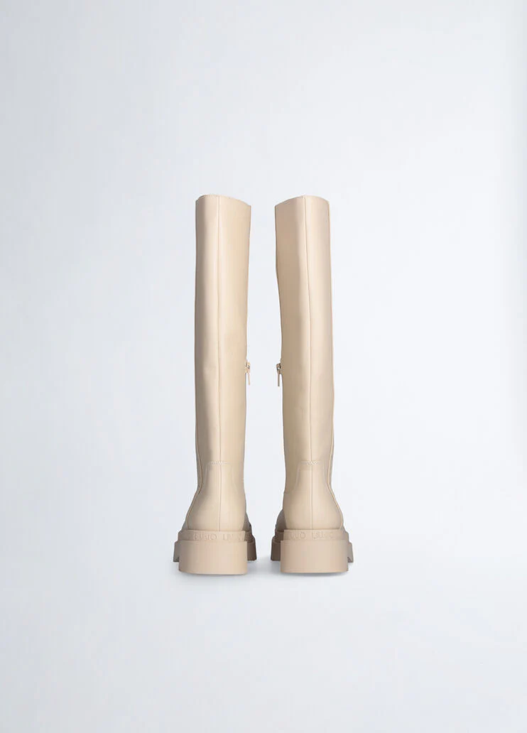 Beige platform boots with logo