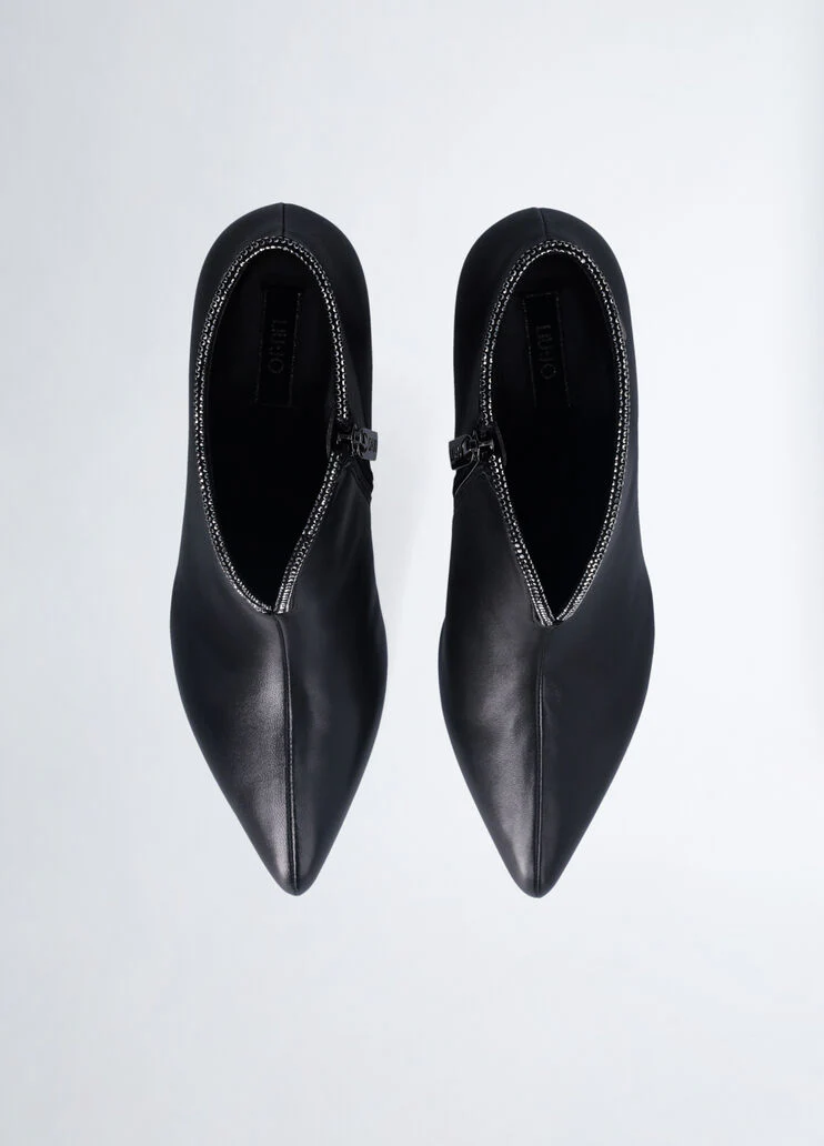 Leather ankle boots with rhinestones