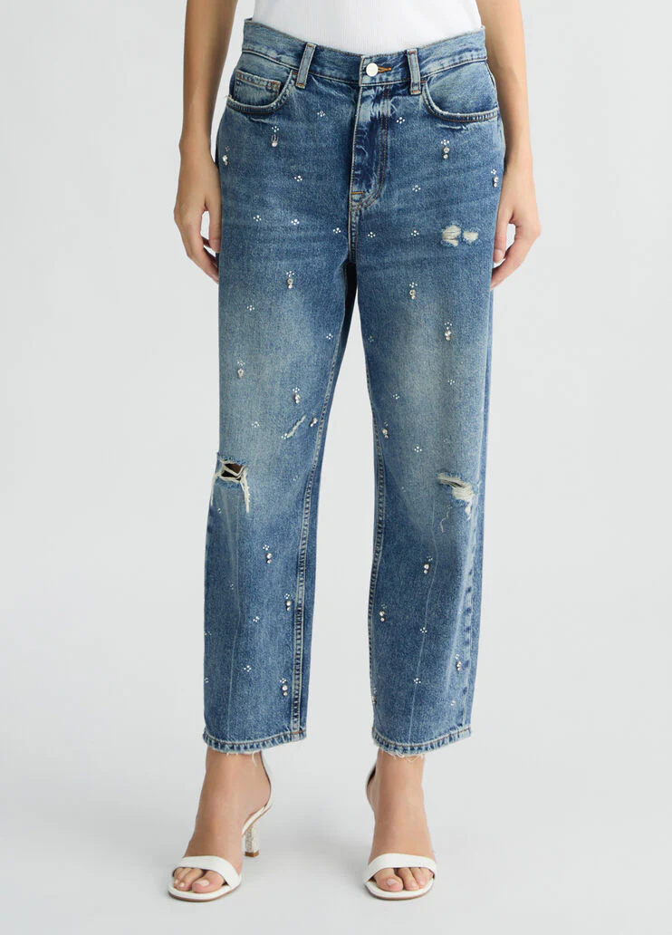 Straight-leg jeans with rhinestones