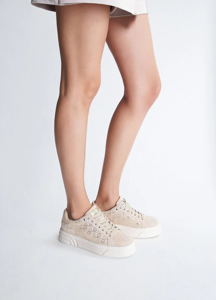 Beige monogram platform sneakers