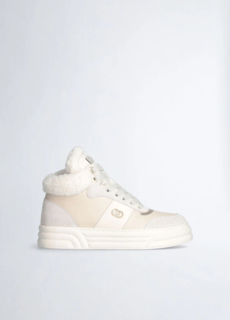 Warm-effect leather basketball sneakers