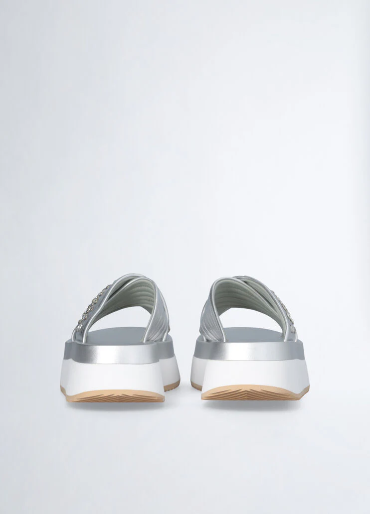 Platform sandals with bejewelled studs