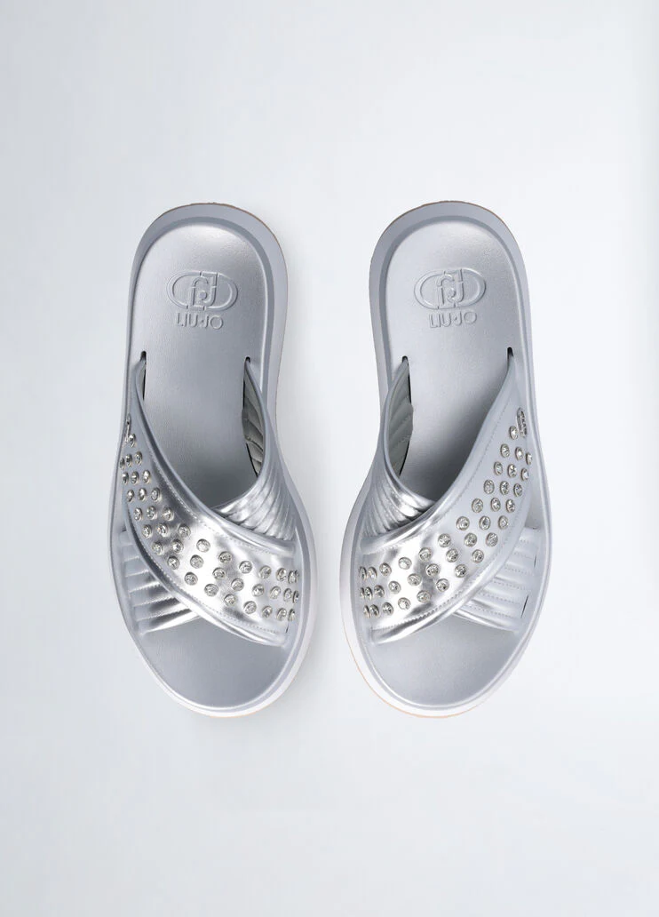 Platform sandals with bejewelled studs