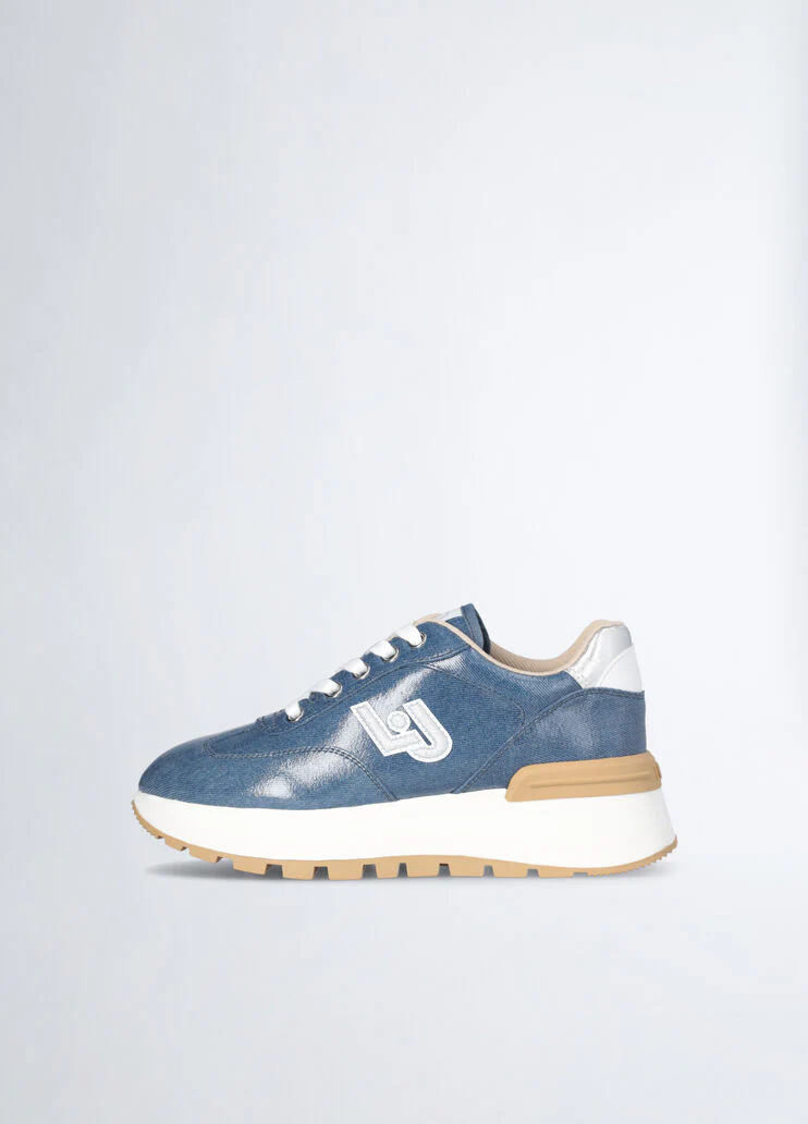 Glossy denim sneakers