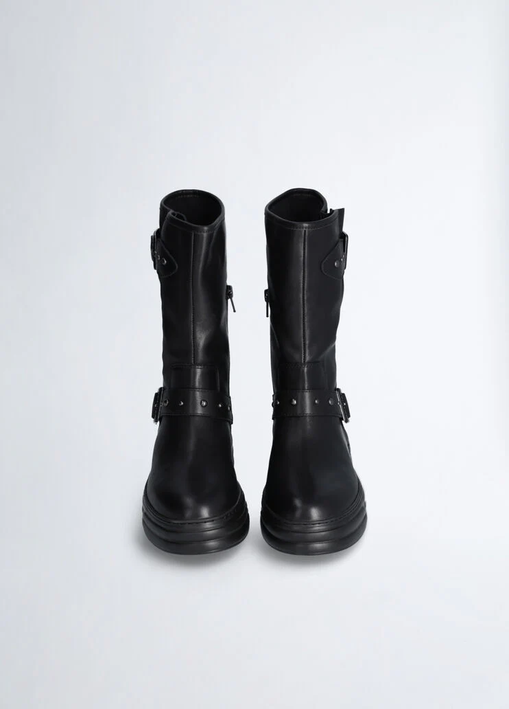 Leather biker boots