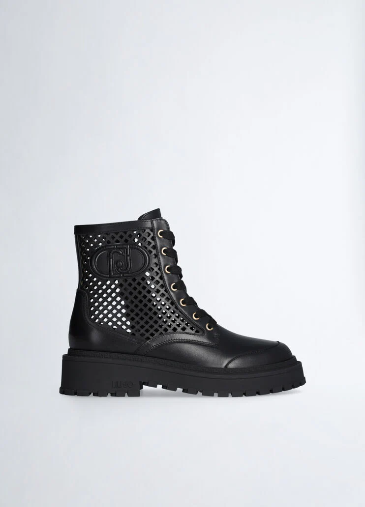 Perforated leather combat boots