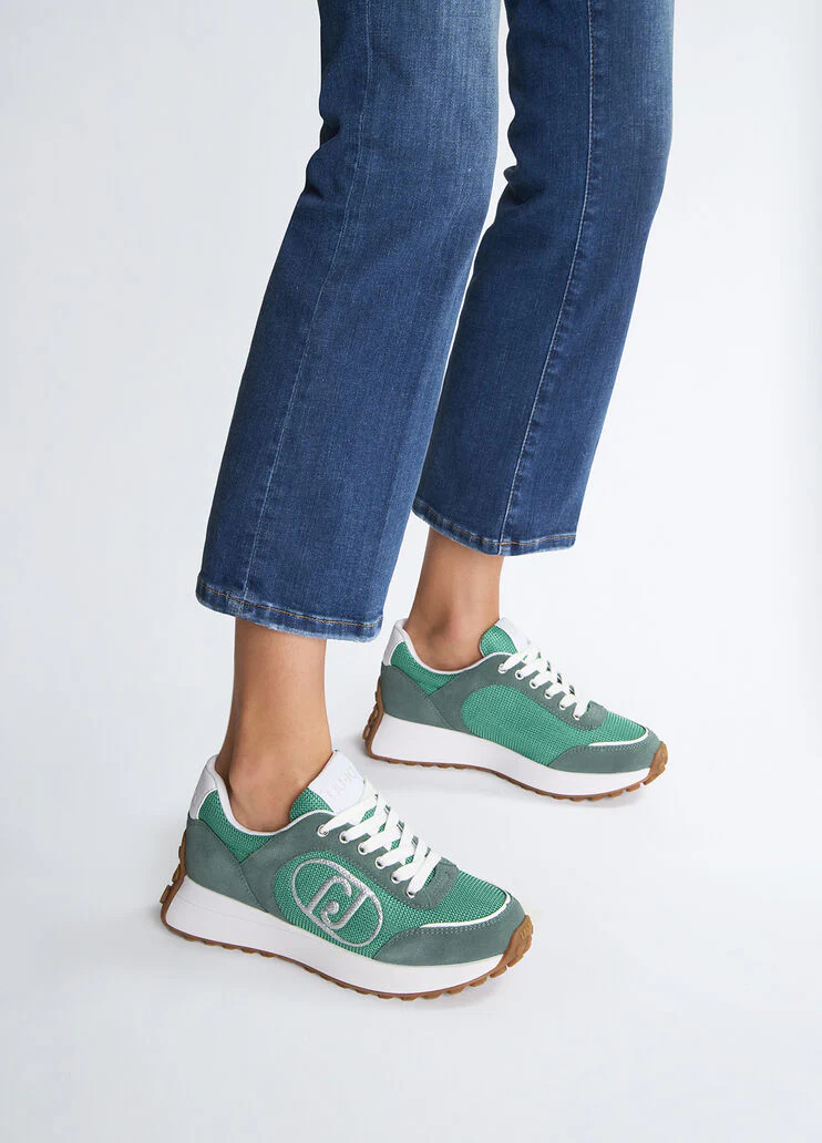 Suede and brighty mesh running shoes