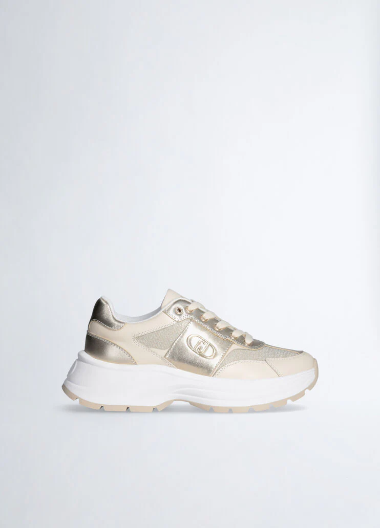 Leather and lurex sneakers