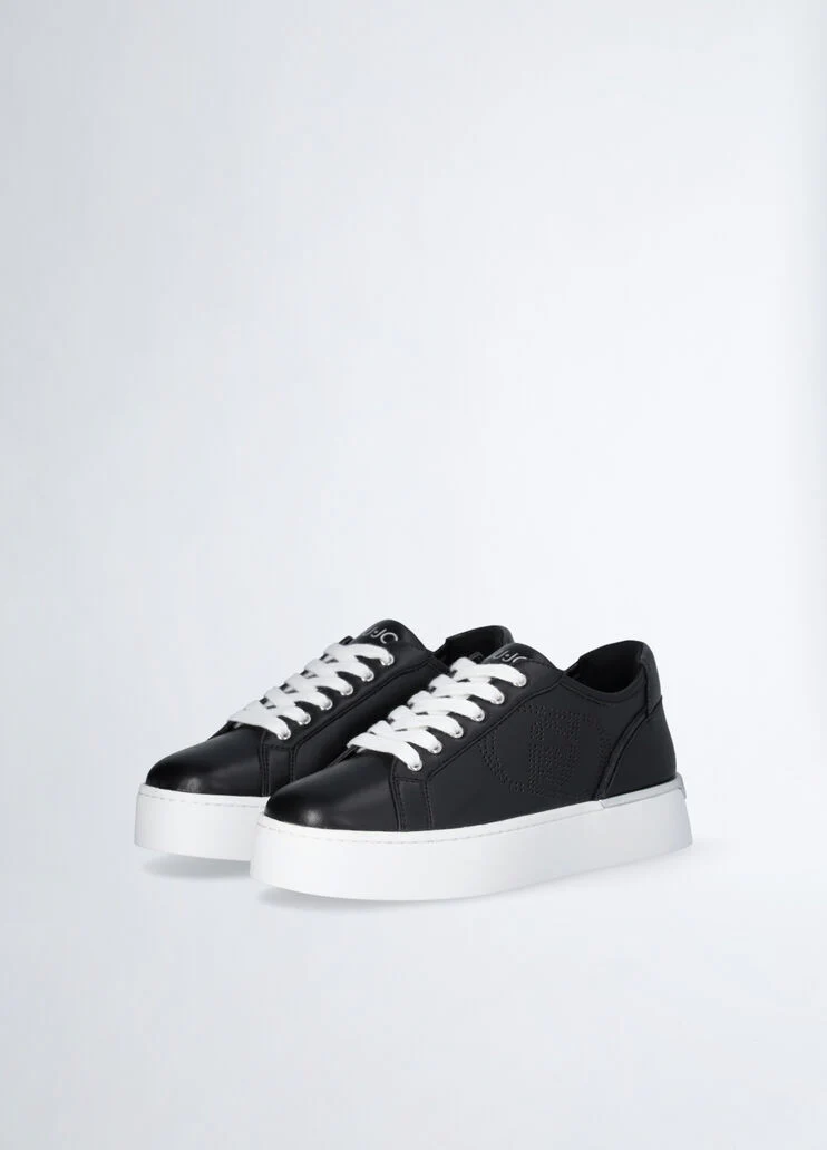 Leather sneakers with openwork logo