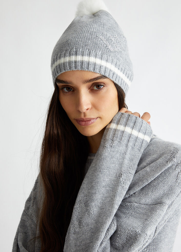 Wool-blend hat with pom-poms