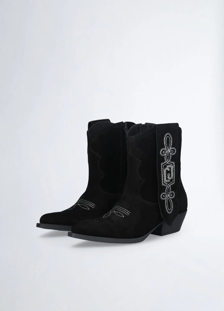 Suede cowboy ankle boots