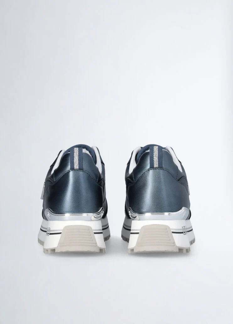 Blue metallic-effect leather platform sneakers